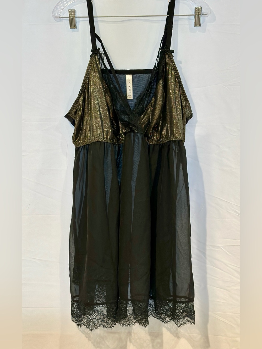 Cacique Black Lace & Metallic Gold Slip